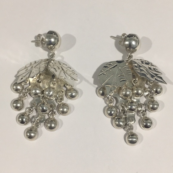 Sterling Silver Vintage Grape 🍇 Vine Earrings - Picture 2 of 5